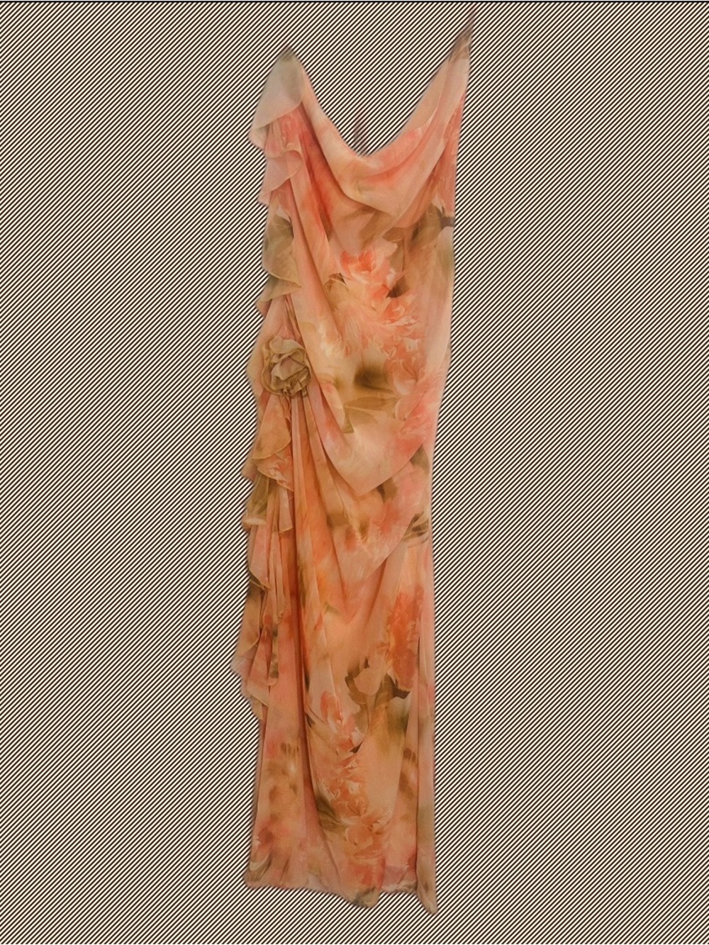 Peppermayo Peach Floral Draped Maxi Dress with Rosette